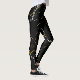 Zwart met gouden folie marmeren patroon leggings