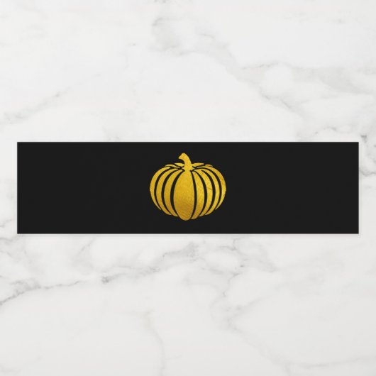 Zwart met Gouden Folie Pompoen Water Fles Label Waterfles Etiket (Enkel label)