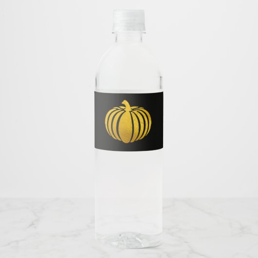 Zwart met Gouden Folie Pompoen Water Fles Label Waterfles Etiket (Voorkant)