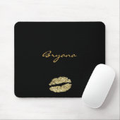 Zwart met Gouden Glitter Kiss Lips Muismat (Met muis)