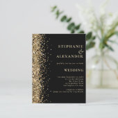 Zwart met Gouden Glitter QR Code Bruiloft Kaart (Staand voorkant)