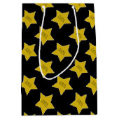 Zwart met gouden Hollywood sterren Gelukkige Verja Medium Cadeauzakje (Voorkant)