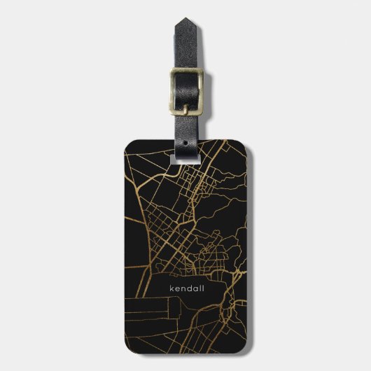 Zwart met gouden look Kaart Naam toevoegen Bagagelabel (Voorkant verticaal)