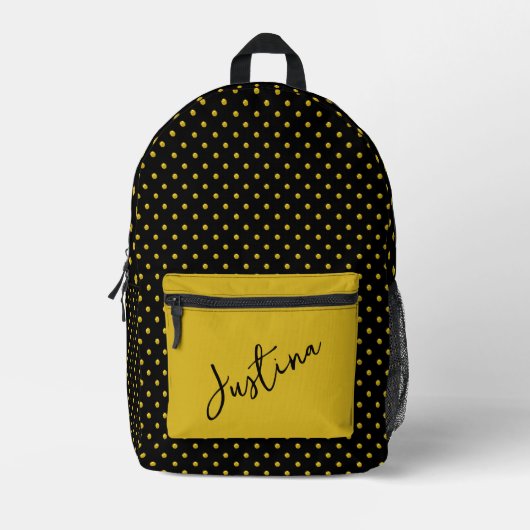 Zwart met Gouden Polka Dots Gepersonaliseerd Bedrukte Rugzak (Voorkant)