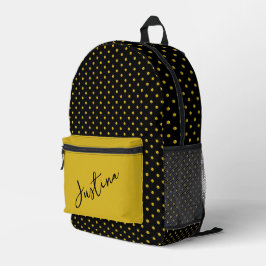 Zwart met Gouden Polka Dots Gepersonaliseerd Bedrukte Rugzak