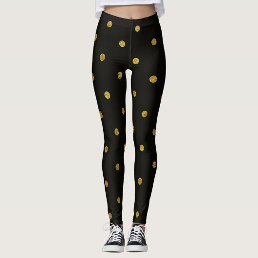 Zwart met gouden polka stippen leggings (Voorkant)
