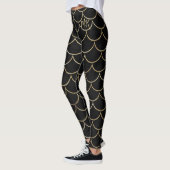 Zwart met Gouden Schalen Monogram Zeemeermin Leggings (Links)