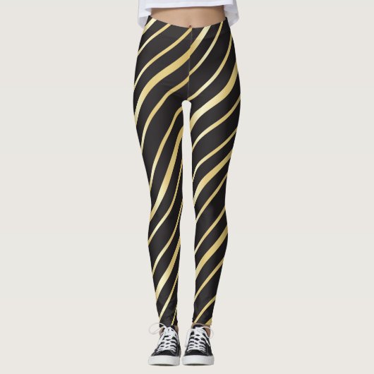 Zwart met gouden strippen leggings (Voorkant)