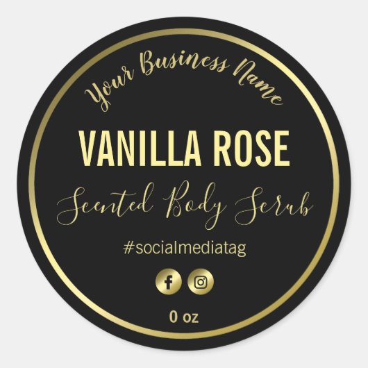 Zwart met gouden versiering productetiketten ronde sticker (Voorkant)