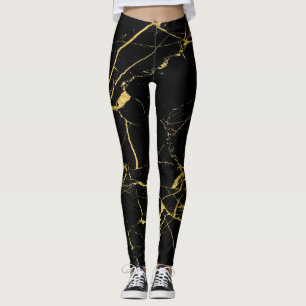 Zwart met goudkleurig marmer leggings