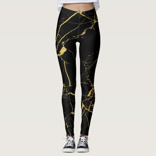 Zwart met goudkleurig marmer leggings (Voorkant)