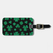 ZWART MET GREEN GLITTER KIJK IRISH SHAMROCKS BAGAGELABEL (Voorkant horizontaal)
