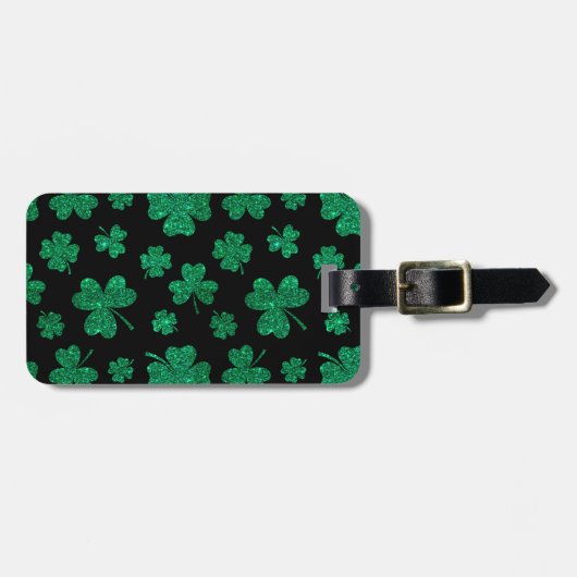 ZWART MET GREEN GLITTER KIJK IRISH SHAMROCKS BAGAGELABEL (Voorkant horizontaal)