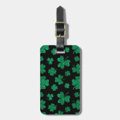 ZWART MET GREEN GLITTER KIJK IRISH SHAMROCKS BAGAGELABEL (Voorkant verticaal)