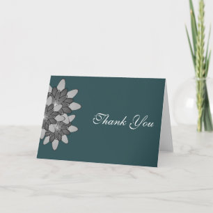 Zwart met Grijs & Zilver Bloemen Lotus Dank u Bedankkaart