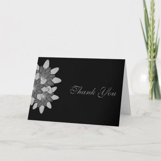 Zwart met Grijs & Zilver Bloemen Lotus Dank u Bedankkaart (Voorkant)