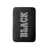 Zwart met grijze tekst op zwarte effen kleur badmat (Voorkant Verticaal)