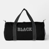 Zwart met grijze tekst op zwarte effen kleur plunjezak (Voorkant)