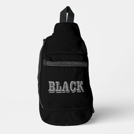 Zwart met grijze tekst op zwarte effen kleur sling bag (Voorkant)