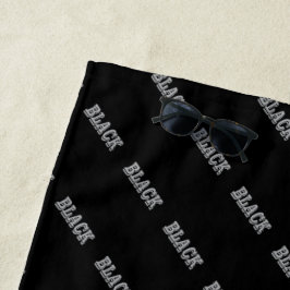 Zwart met grijze tekst op zwarte effen kleur strandlaken