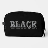 Zwart met grijze tekst op zwarte effen kleur toilettasje (Voorkant)