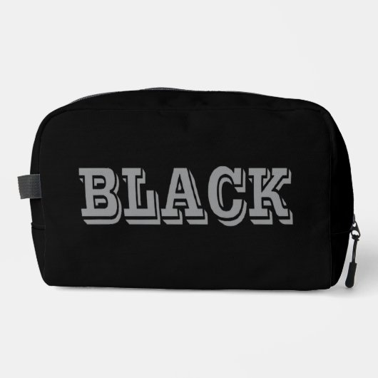 Zwart met grijze tekst op zwarte effen kleur toilettasje (Voorkant)