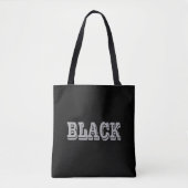 Zwart met grijze tekst op zwarte effen kleur tote bag (Voorkant)