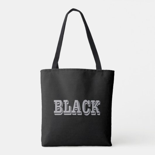 Zwart met grijze tekst op zwarte effen kleur tote bag (Achterkant)