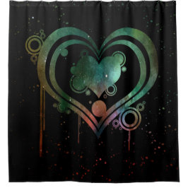 Zwart met groene en rode Waterverf drijvende harts Douchegordijn