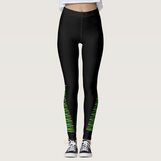 Zwart met groene kerstboom Leggings (Voorkant)