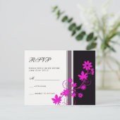 Zwart met Hot Pink Flower Weddenschap RSVP (Staand voorkant)