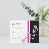 Zwart met Hot Pink Flower Weddenschap RSVP (Staand voorkant)