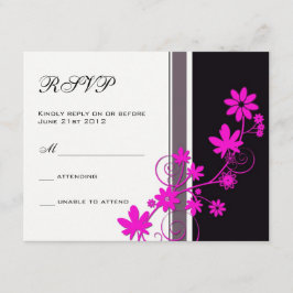 Zwart met Hot Pink Flower Weddenschap RSVP Kaartje
