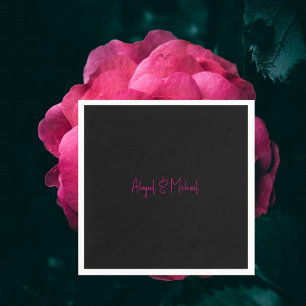 Zwart met Hot Pink Text Wedding Cocktail Servet