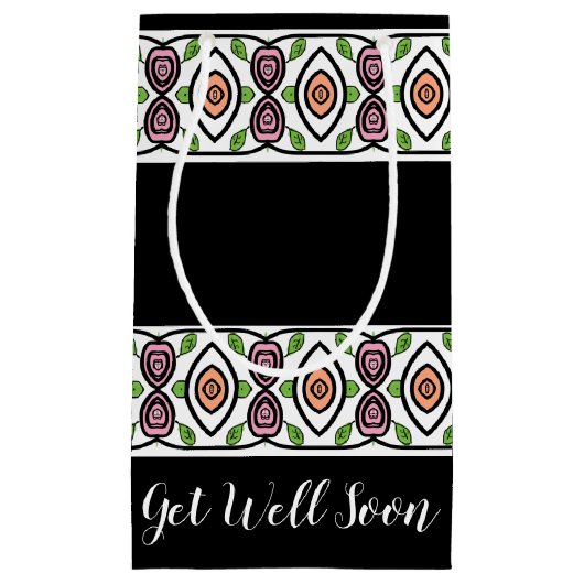 Zwart met kleurrijk patroon klein cadeauzakje (Voorkant)