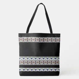 Zwart met kleurrijk patroon tote bag