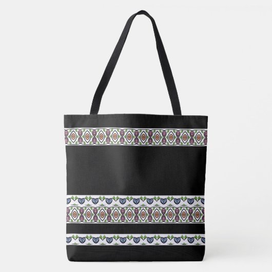 Zwart met kleurrijk patroon tote bag (Voorkant)