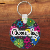 Zwart met kleurrijke bloemen Kies Joy-Sleutelhange Sleutelhanger (Voorkant)