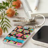 Zwart met kleurrijke Quilt Blocks & Persoonlijk Sleutelhanger (Voorkant Rechts)