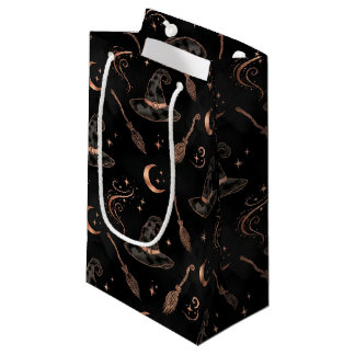 ZWART MET KOPEREN HALLOWEEN HEKSENHOED & BEZEMS KLEIN CADEAUZAKJE