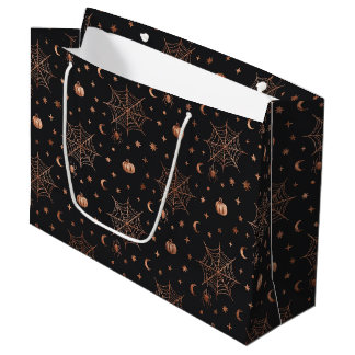 ZWART MET KOPEREN HALLOWEEN SPINNENWEBBEN GROOT CADEAUZAKJE