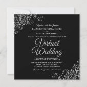 Zwart met Lacy Silver Elegant Virtual Wedding Kaart (Voorkant)