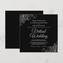 Zwart met Lacy Silver Elegant Virtual Wedding Kaart