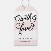 Zwart met liefde grillige script roze strepen cadeaulabel (Voorkant)