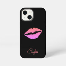 Zwart met lippen iphone naam maatwerk hoesje.