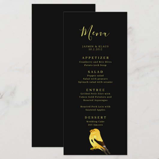 Zwart met menu Gold Birds Wedding (Voorkant / Achterkant)