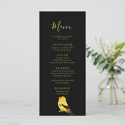 Zwart met menu Gold Birds Wedding (Staand voorkant)