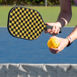 Zwart met Metallic Goud Vierkant Patroon Pickleball Paddle