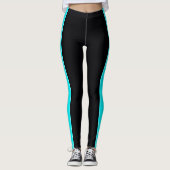 Zwart met Neon Baby Blue Stripes Leggings (Voorkant)