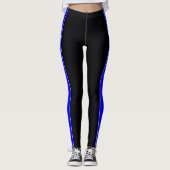 Zwart met Neon Blue Stripes-Leggings Leggings (Voorkant)